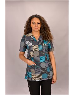Bluza damska MARY COTTON - wzór patchwork geometryczny szaro turkusowy